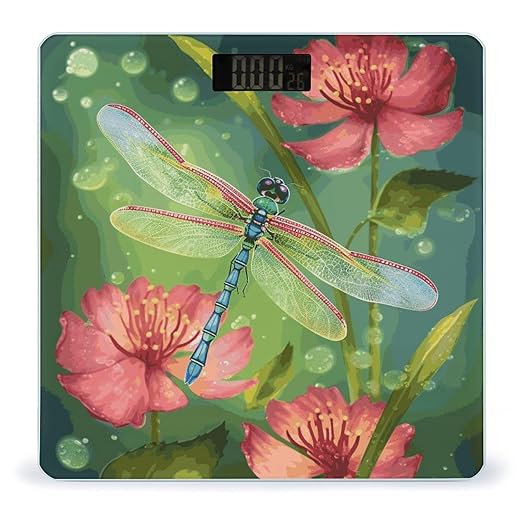 Dragonflies and Flowers Bathroom ScaleHighly Accurate Digital Weighing Machine for People Bright LED Display Weight Scale for The Aldult Home Use