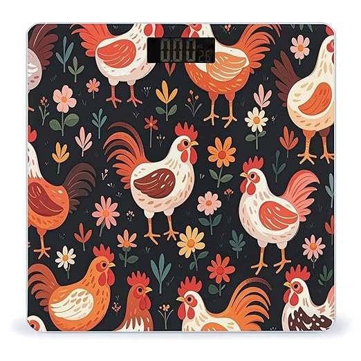 Cute Rooster Chickens Scale for Body Weight Accurate Digital Bathroom Scale Toughened Glass High Precision Scales Smart Weight Scales with Large LCD Backlight Display Weighing Machine