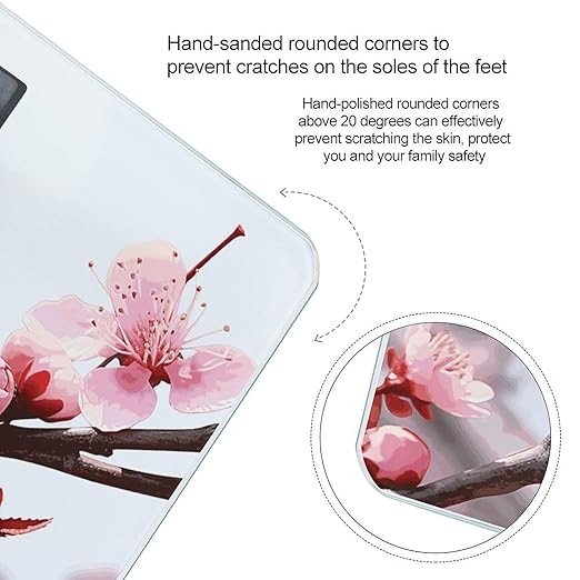 Plum Blossom Scale for Body Weight Anti-Slip Digital Bathroom Scale Sturdy Toughened Glass Weighing Scales High Precision Safe Rounded Corners Smart Scales