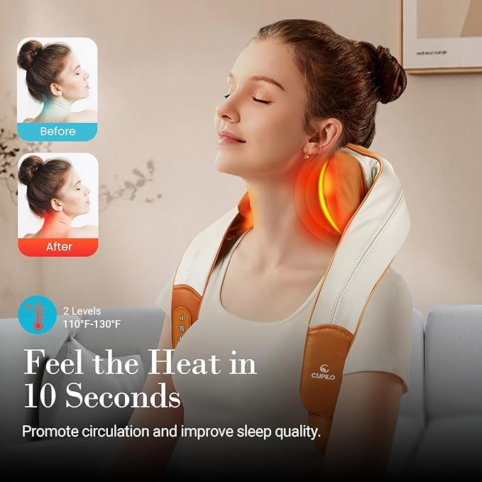 Shiatsu Neck Massager with Heat - Ideal Gift for HerHimCordless 4D Expert Neck Shoulder Massage for Pain ReliefUpgarded Kneading Massager for Muscle Relaxation