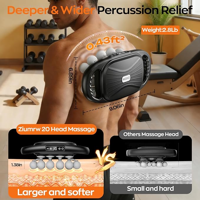 20-Head Massage Gun Deep Tissue 9 Modes &amp 9 Intensity Levels Body Percussion Muscle Massager Quiet Electric Handheld Massage Tools for Neck Back Shoulder Waist Leg Feet Daily Relaxation
