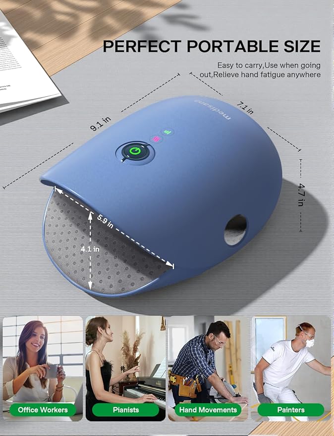 Medisana Hand Massager with Heat and Compression Cordless Hand Massager for Arthritis and Carpal Tunnel Relief Knuckle Stretching Massage Birthday Gifts for Men Women Dad Mom-Blue