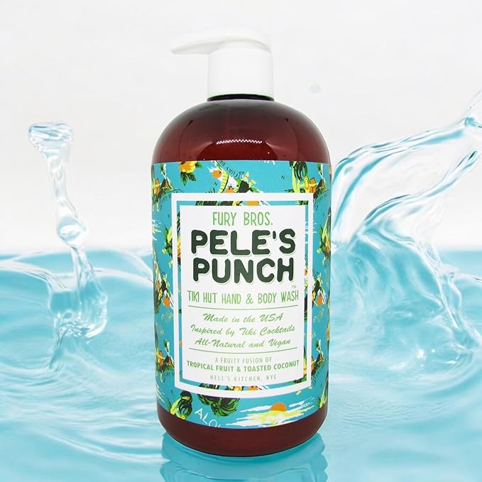 FURY BROS. Tiki Hut Hand &amp Body Wash Pele’s Punch | Tropical Fruit &amp Toasted Coconut | Natural Ingredients | Made in USA | Inspired by Tiki Cocktail Recipes | Cruelty-Free | 16 oz