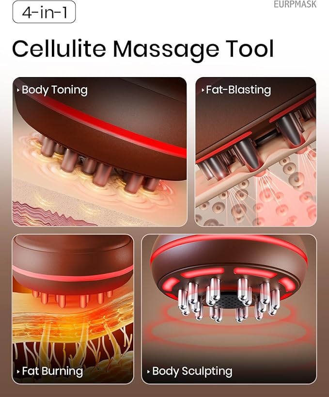 4-in-1 Lymphatic Drainage Massager &amp Anti Cellulite Massage Tool Body Sculpting Massager for Legs Arms &amp Belly Reduce Cellulite Stretch Marks with Heat Light &amp Vibration Mocha Brown