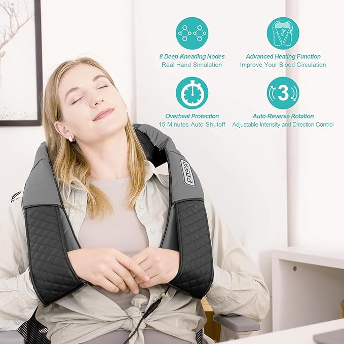 Medcursor Neck Massager - Portable Electric Shiatsu Back Massage Device with Heat Deep Tissue 3D Kneading Pillow for Muscle Pain Relief Valentines Day Gifts - Includes Carry Bag (No Battery)