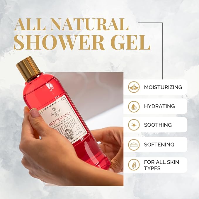 Logevy Melograno Shower Gel – Indulgent Pomegranate Aroma Made from the Best Skin-Friendly Ingredients Rich in Nutritional Properties for Rejuvenating Hydrating and Soothing Action – 500ml