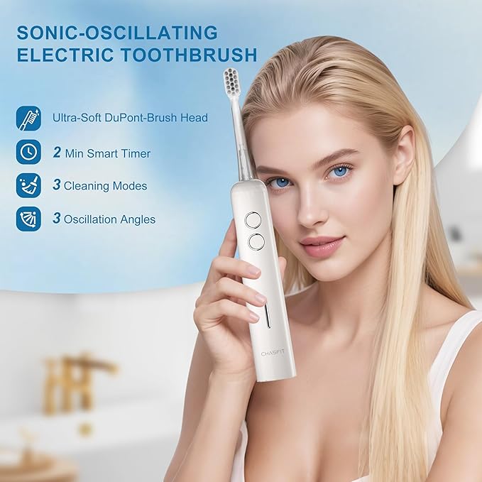 Electric Toothbrush for AdultsWave Oscillation &amp Vibration Sonic Tooth BrushBASS-Brushing Technique Travel Rechargeable Toothbrushes with 4 Soft Bristle Replace HeadsGifts for Men Women