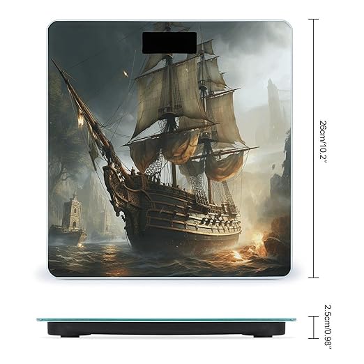 Cool Pirate Ship Bathroom Scale Rounded Smart Scale for Body Weight Automatic Power On/Off Weight Scales Accurate Bathroom Digital Scales for Pet Home Bedroom Kitchen