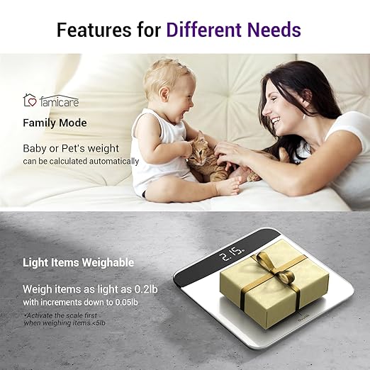 Ovutek Scale for Body Weight Highly Accurate 450lb Digital Bathroom Scales for People Automatic Weighing Machine for Baby Pet Light Items Large LED Sturdy and Durable Base White