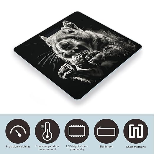 Squirrel Opens Its Mouth Scale for Body Weight Anti-Slip Digital Bathroom Scale Sturdy Toughened Glass Weighing Scales High Precision Safe Rounded Corners Smart Scales