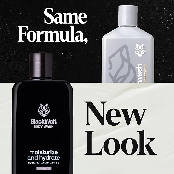 Black Wolf 2-Pack Moisturizing Body Wash Bundle - Mens Hydrating Bodywash for Dry Dehydrated &amp Sensitive Skin - Hyaluronic Acid Aloe Vera &amp Jojoba Oil Body Cleanser Help Remove Oil &amp D