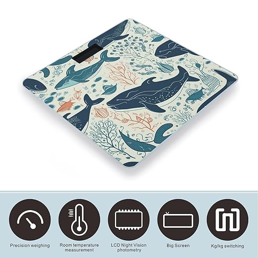 Underwater Whale Scale for Body Weight Precision Bathroom Weighing Scales with Back Lit LCD Display Sturdy Tempered Glass Body Weight Scales Digital Bathroom Scale 400lb