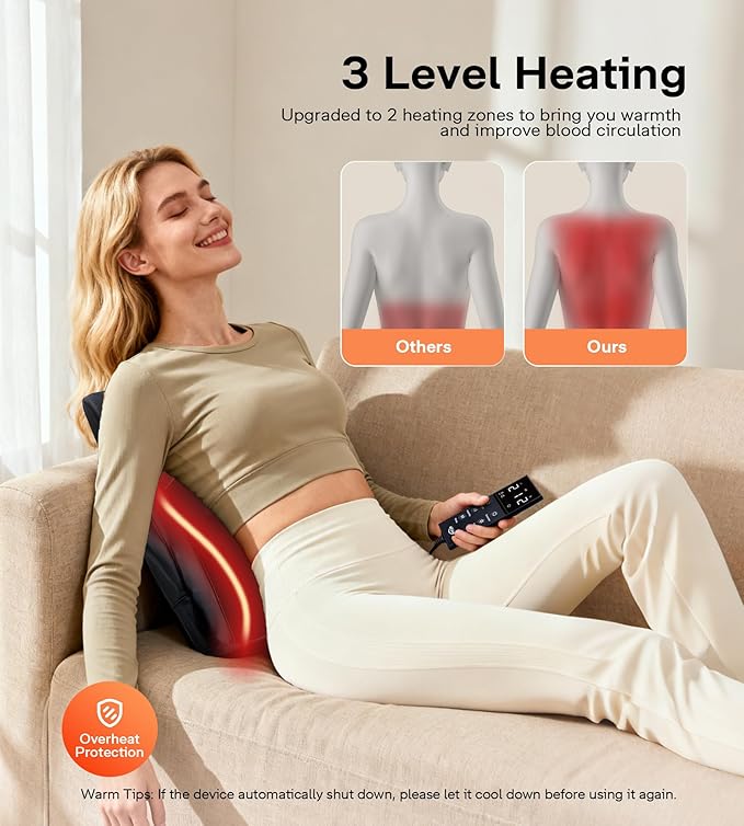 ALLJOY Back Massager with Heat Electric Shiatsu Massage Pillow with LCD Display 4 Modes &amp 3 Intensities Deep Tissue Kneading for Lower Back Neck Shoulder Leg Ideal Gifts for Men Women