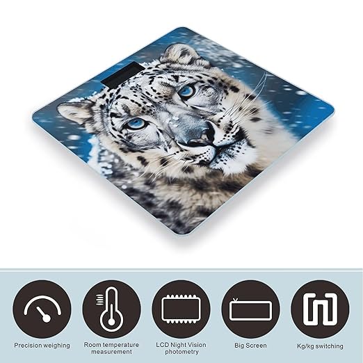 Blue Eyed Snow Leopard Weight Scale Large Bathroom Scales Digital Weight with Bright LED Display Non Slip Automatic Weighing Scale Fashion Weighing Machine for Body