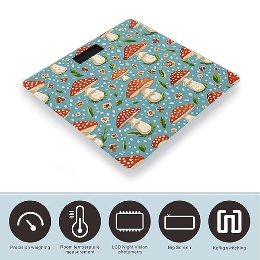 Red Mushroom Pattern Scale for Body Weight Digital Bathroom Scale Toughened Glass High Precision Scales for Body Weight with Large LCD Backlight Display Weight Scales