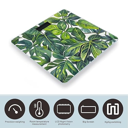 Green Leaves of Plants Bathroom Scale for Body Weight Bathroom Weighing Scales with Back Lit LED Display Sturdy Tempered Glass Body Weight Bathroom Scale 400lb Weighing