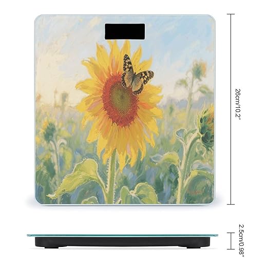 Sunflower Butterfly Weight Scale Cute Bathroom Scale for Body Highly Accurate Digital Weighing Machine for People Compact LCD Display Scales with Sturdy Toughened Glass Scales
