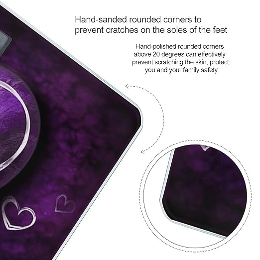 Purple HeartsScale for Body Weight with LCD High Precision Weighing Scales Fashion Sturdy Tempered Glass Weight Scales Easy-to-Read Digital Bathroom Scale for Daily 400lb