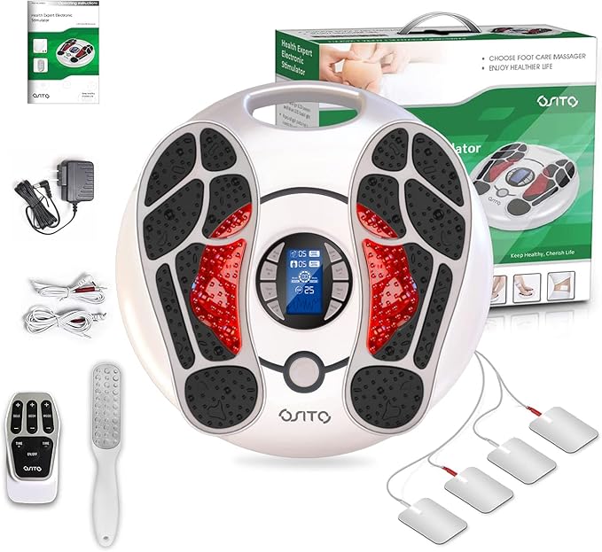 OSITO EMS Foot Massager for Neuropathy HSA Foot Circulation Stimulator FSA Massager for Circulation and Pain Relief 25 Modes 99 Intensities Ideal for Women/Men4 TENS Unit Muscle Stimulator Pads