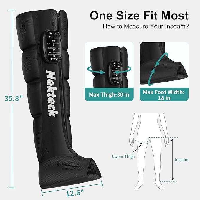 Nekteck Cordless Leg Compression Massager Rechargeable Massage Tools for Circulation and Pain Relief Portable Full Leg Boots Gifts for Mom Dad Men Women Single Unit