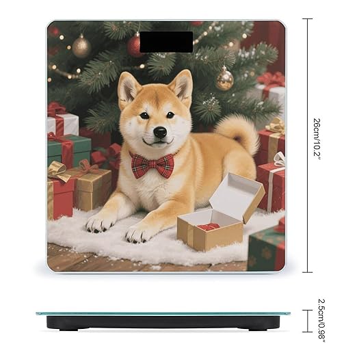 Christmas Shiba Scale for Body Weight Sturdy Tempered Glass Weighing Scales with LCD Display Accurate Digital Bathroom Scale Convenient Body Fat Smart Scales Easy Read