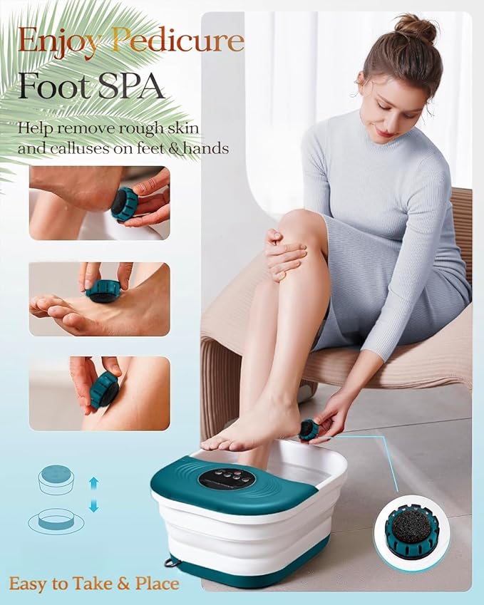 Foot Spa Bath Massager with Heat Bubble Jets Red Light &amp Timer Pedicure Foot Spa with 95-118℉ Temperature Control 8 Shiatsu Rollers Pumice Stone Gift for WomenMenDad