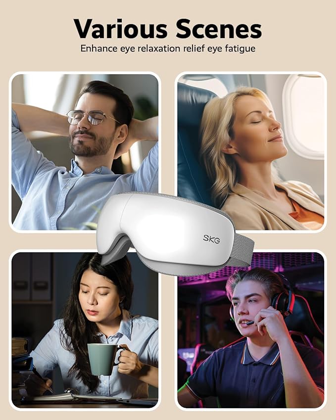 SKG Eye Massager with Heat Valentine's Day Gifts for Her Him Bluetooth Music &amp Foldable Sleep Mask for Dry Eyes &amp Relaxation Eye Mask for Migraine Ideal for Travel Work