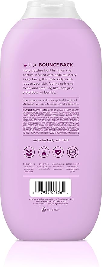 Method Body Wash Berry Balance Paraben and Phthalate Free 18 oz (Pack of 6)