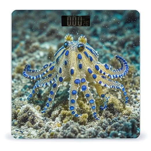 Blue Ringed Octopus Scale for Body Weight Accurate Digital Bathroom Scale Toughened Glass High Precision Scales Smart Weight Scales with Large LCD Backlight Display Weighing Machine