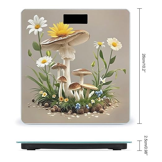 Mushrooms and Flowers Scale for Body Weight Digital Bathroom Scale Toughened Glass High Precision Scales for Body Weight with Large LCD Backlight Display Weight Scales