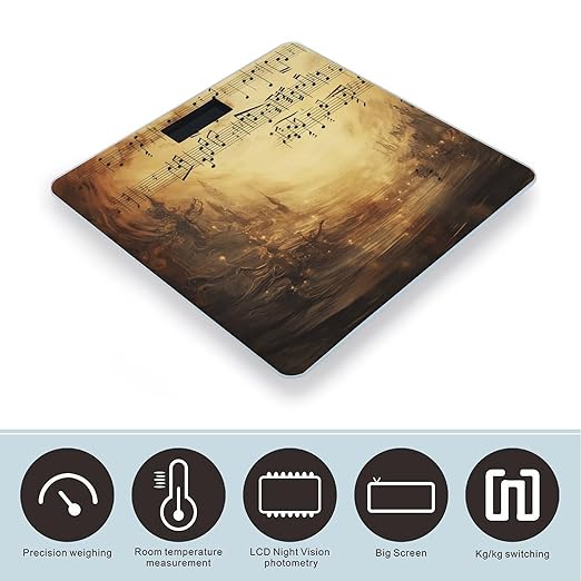 Sheet Music Scale for Body Weight Anti-Slip Tempered Glass Digital Bathroom Scales Clear LCD Display Weighing Scale Safe Rounded Corners Smart Scales