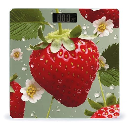 Lovely StrawberryScale for Body Weight with LCD High Precision Weighing Scales Fashion Sturdy Tempered Glass Weight Scales Easy-to-Read Digital Bathroom Scale for Daily 400lb