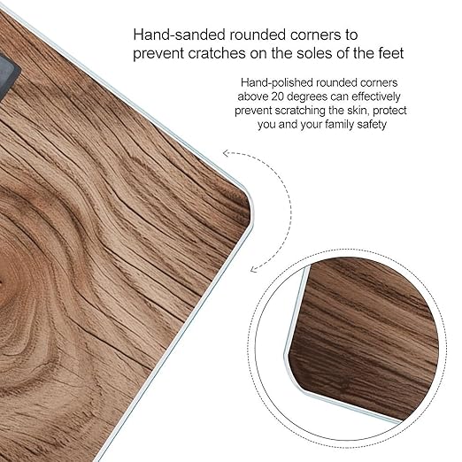 Wood Grain Scale with LCD Easy-to-Read Anti-Slip Weight Digital Bathroom Scale Precision Weighing Scales Sturdy Tempered Glass Body Weight Scales for Daily Use