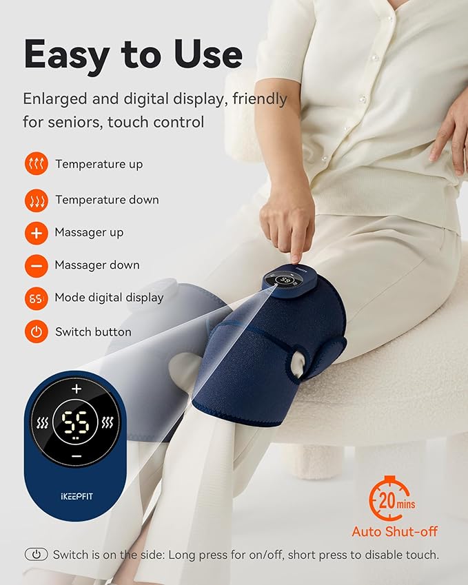 Cordless Knee Massager with Heat Vibration for Pain Relief MAXwarm 3.0[2026 Upgraded]-Electric Heated Knee Brace with 3 Heat Levels and 3 Massage Mode for Men Women(Blue 2-Pack)