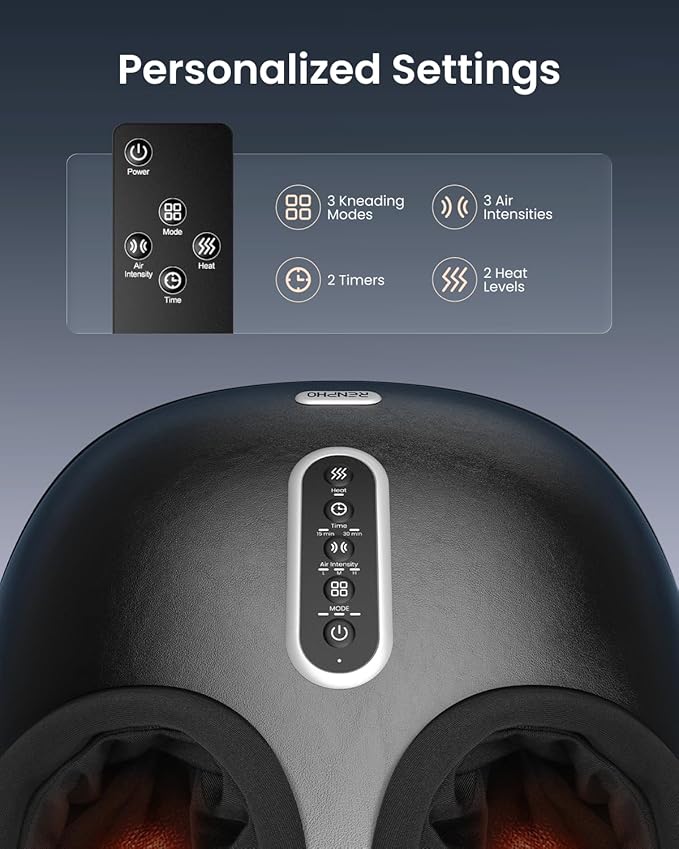 RENPHO 2026 [Upgraded] Foot Massager with Heat FSA Eligible Shiatsu Foot Massager for Plantar Fasciitis Deep-Kneading Air Squeezing Feet Massager Targets Heels Balls &amp Arches up to Mens Size