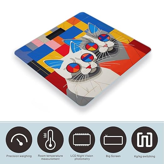 Red and Blue Cat Scale for Body Weight Anti-Slip Sturdy Tempered Glass Weighing Machine Highly Digital Accurate Bright LCD Bathroom Scale for Household Gift