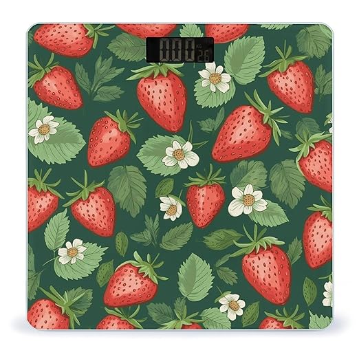 Fresh Strawberries and Leaves Scale for Body Weight Sturdy Tempered Glass Weighing Scales with LCD Display Accurate Digital Bathroom Scale Convenient Body Fat Smart Scales 400lb