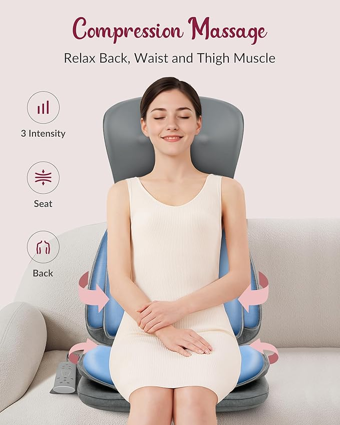 Shiatsu Neck Back Massager with Heat Massage Chair Full Body with Compression Chair Massage Pad with Vibration Seat Massager for Home Office Chair Use