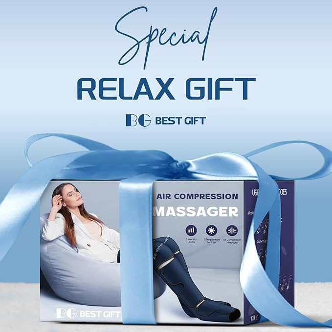 Gifts for Dad Mom Men Women Christmas Mothers Day Fathers Day Air Compression Massager with Heat for Foot Leg Calf Thigh Knee Helpful for Vericose Veins Muscle Fatigue Cramps Swelling Edema
