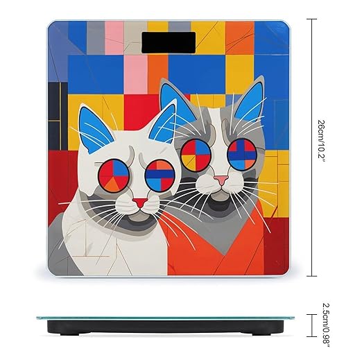 Red and Blue Cat Scale for Body Weight Anti-Slip Sturdy Tempered Glass Weighing Machine Highly Digital Accurate Bright LCD Bathroom Scale for Household Gift