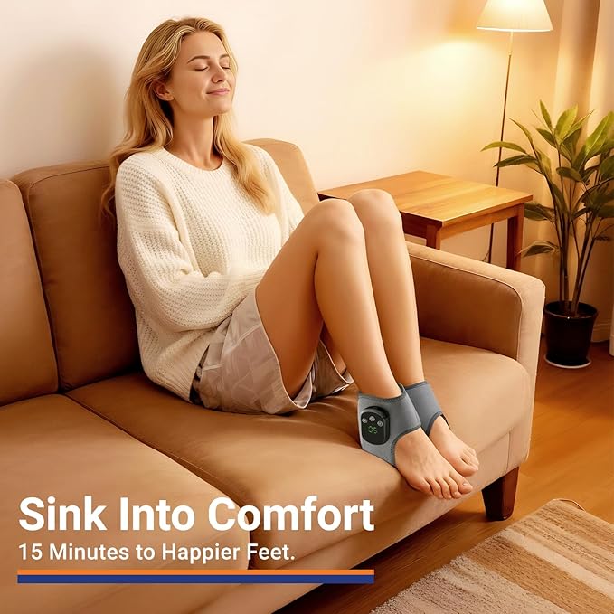 Foot Renew Triple Method Massager - Cordless Heated Foot Massager with 5 Heat &amp 3 Vibration for Pain Relief &amp Relaxation Portable for Home Office Travel - Ideal Gift