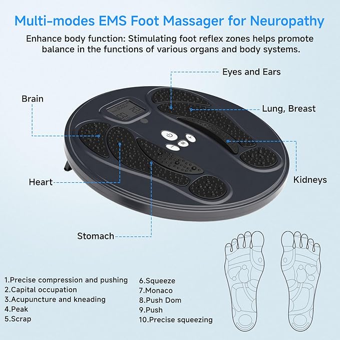 FDA Cleared - Electronic Muscle Stimulator for Neuropathy Foot Leg Massage EMS Foot Massager for Pain Relief &amp Muscle Relaxation EMS/TENS Feet Stimulator for Circulation for Dad Mum Elder Gifts