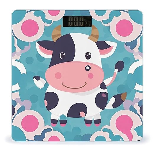 Cute Cow Polka Dot Weight Scale Cute Bathroom Scale for Body Highly Accurate Digital Weighing Machine for People Compact LCD Display Scales with Sturdy Toughened Glass Scales