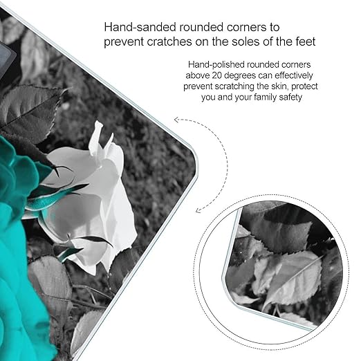 Black White Teal Gray Rose Flowers Scale for Body Weight Sturdy Tempered Glass Weighing Scales with LCD Display Accurate Digital Bathroom Scale Convenient Body Fat Smart Scales Easy Read