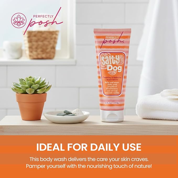 Perfectly Posh - Salty Dog Cleansing &amp Hydrating Body Wash - Aloe Cleanser with Hyaluronic Acid Botanical Extracts &amp Grapefruit Sea Salt Scent - 177ml