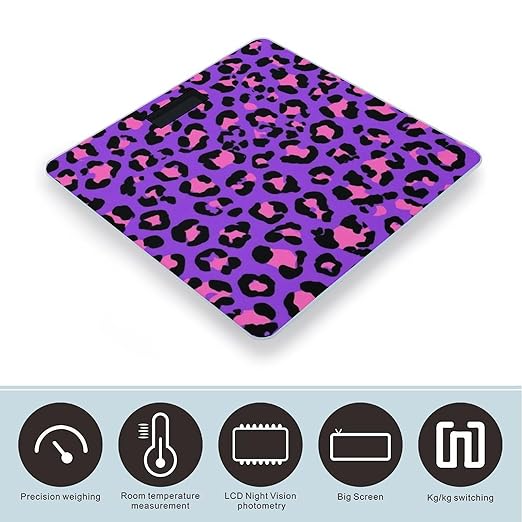 Energy Saving Scale Bathroom Weighing Scale Smart Scale for Body Weight Digital Neon Purple Pink Leopard Print 80s 90s Style