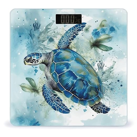 Sea Turtle-Blue Scale for Body Weight High Precision Digital Weight Scales with LCD Display Anti-Slip Sturdy Slim Tempered Glass Bathroom Scale for Home Use