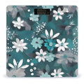 Teal Grey and White Floral Scale with LCD Precision Weighing Scales Sturdy Tempered Glass Weight Scales Easy-to-Read Anti-Slip Weight Digital Bathroom Scale for Daily
