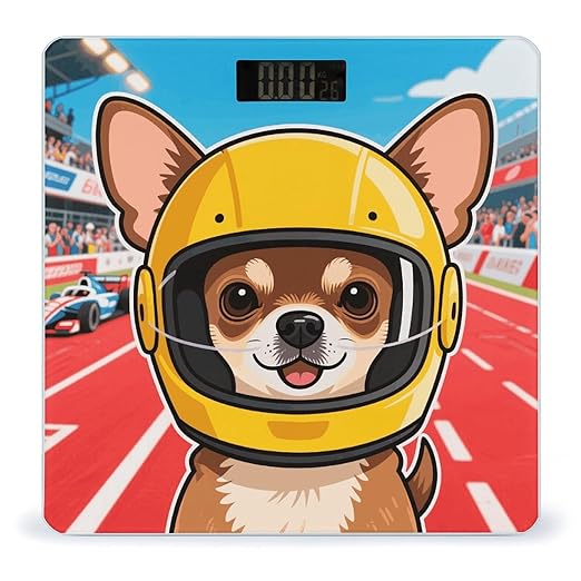 Chihuahua on Track Weight Scale Cute Bathroom Scale for Body Highly Accurate Digital Weighing Machine for People Compact LCD Display Scales with Sturdy Toughened Glass Scales