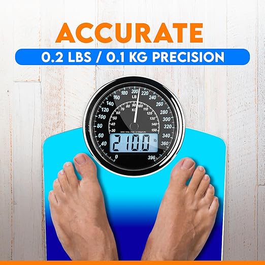 ZENO Hybrid 2-in-1 Analog &amp Digital Weighing Scale for Body Weight up to 400lbs - Thick Tempered Glass - Extra Large Display - Easy to Read Digital Bathroom Scale - New - Gradient Blue